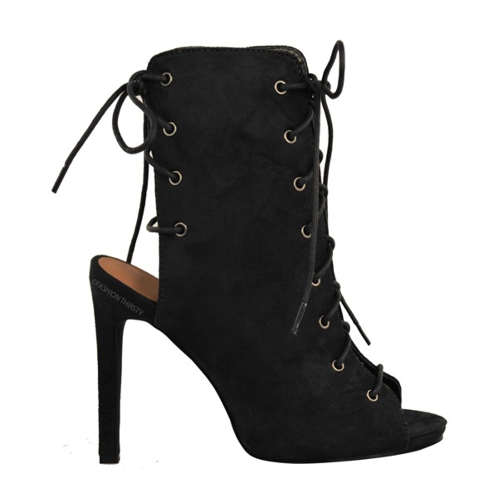 MISSGUIDED Black lace up peep toe stiletto